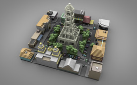 C4D 模型中央广场城市街道