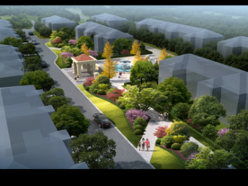 公园鸟瞰建筑景观效果表现