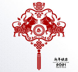 牛年春节剪纸风格海报