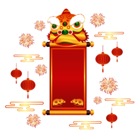 新年舞狮海报背景元素PNG素材