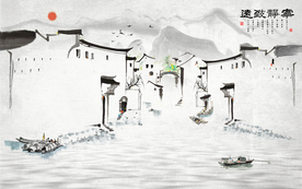 山水画 中式背景墙 装饰画