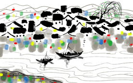 山水画 中式背景墙 装饰画