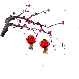 中国风灯笼梅花元素PNG