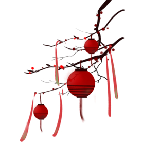 中国风灯笼梅花元素PNG