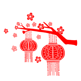 中国风灯笼梅花元素PNG