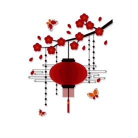 中国风灯笼梅花元素PNG