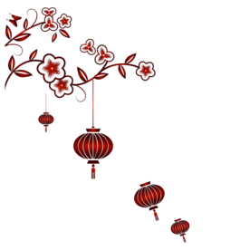 中国风灯笼梅花元素PNG