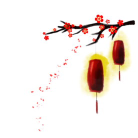中国风灯笼梅花元素PNG