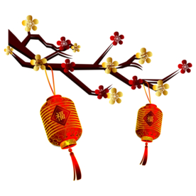 中国风灯笼梅花元素PNG