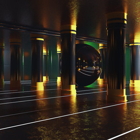 C4D模型金色大厅走廊过道机构