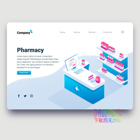 扁平等距网页设计药房格式插画