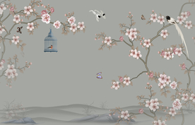 花鸟背景墙 中式背景墙 装饰画