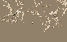 花鸟背景墙 中式背景墙 装饰画