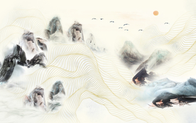 山水画 中式背景墙 装饰画 新