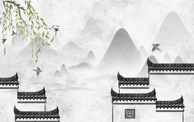 山水画 中式背景墙 装饰画 新