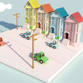 C4D模型汽车别墅场景