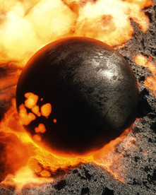 C4D模型岩石上燃烧的火球