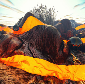 C4D模型山体草石头