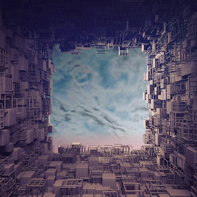 C4D模型方格堆砌创意楼房天井