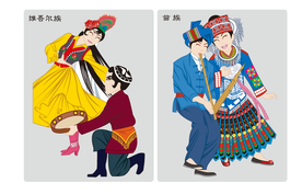 维吾尔族苗族等少数民族矢量人物