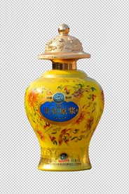 黄色酒瓶陶瓷瓶透明 白底免扣图