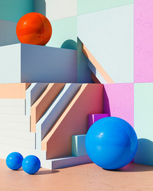 C4D模型室外方块几何球体阳光