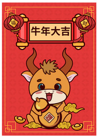 AI矢量国潮牛年卡通插画