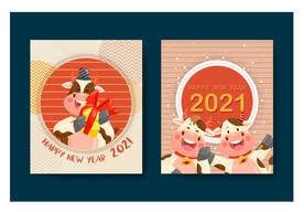 AI矢量卡通牛年插画海报