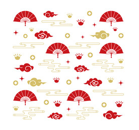 AI矢量新年扇子底纹