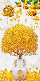 招财进宝发财树玄关画