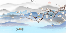花鸟鸟语花香山水画