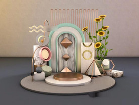 C4D模型莫兰迪色系几何物体