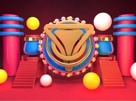 C4D模型红色风格电商立体场景