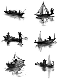 水墨渔船