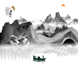 山水画 中式背景墙 装饰画 新
