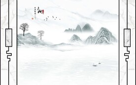 青山碧水山水画