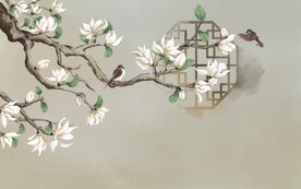 玉兰花鸟背景墙