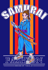 武士刀人物矢量