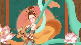 国潮风手绘敦煌飞天图