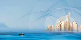 金色城市建筑船新中式背景