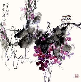 葡萄双雀图