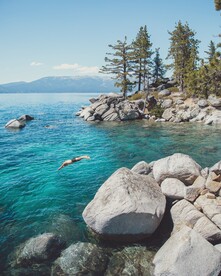 海边跳水的游客