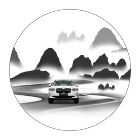 中式水墨山水宝马汽车图案