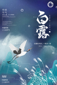 手绘中国传统24节气白露节海报