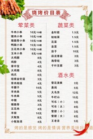 烧烤价目表菜单