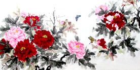 独立东风看牡丹.