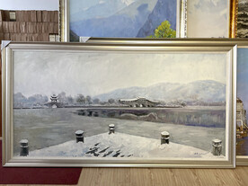城市雪景油画