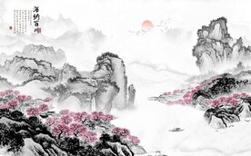 江南民居山水国画电视背景墙