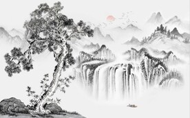 中式水墨山水国画电视背景墙