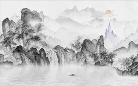 中式水墨山水国画电视背景墙